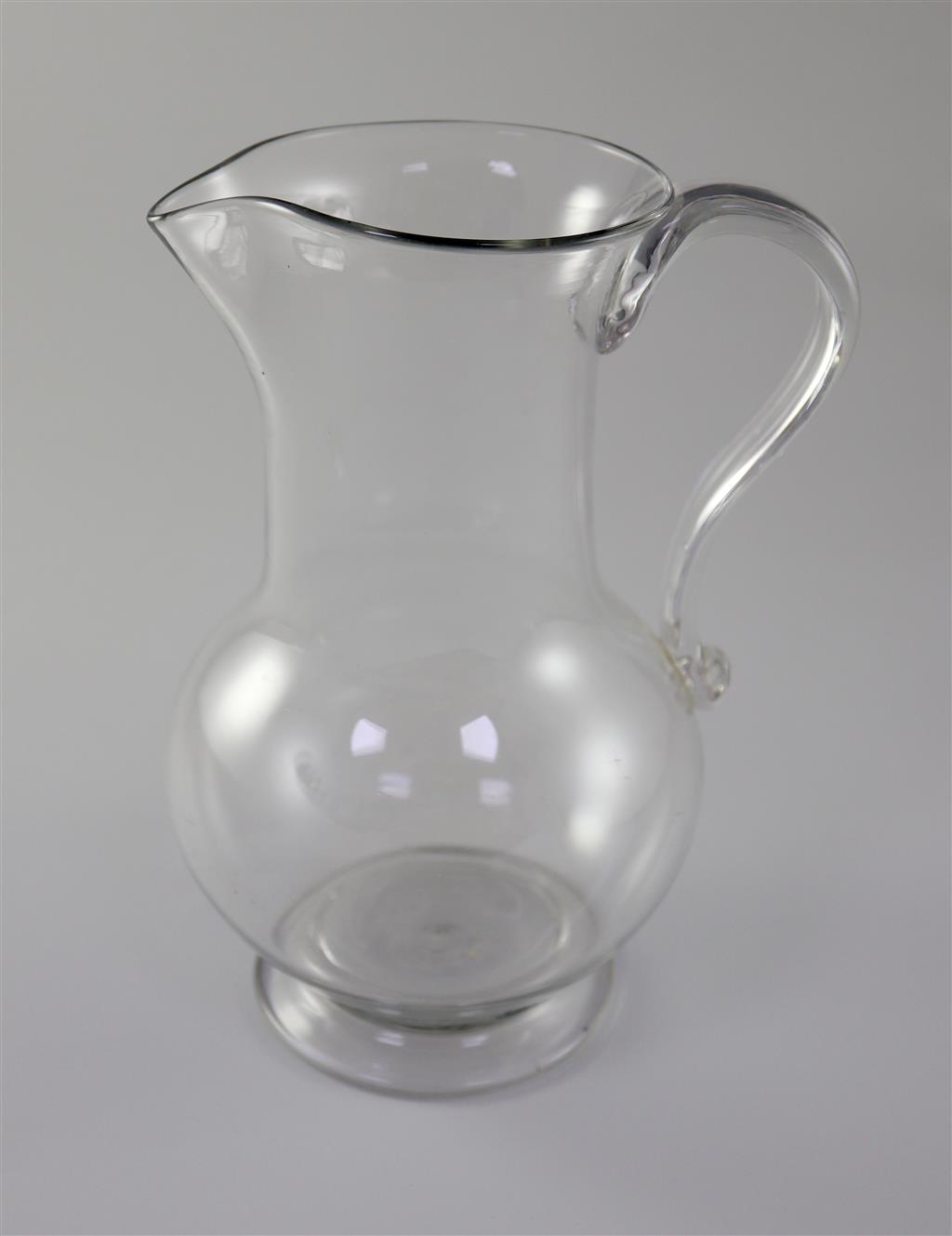 A Georgian plain baluster glass jug, 18th century, 21cm high